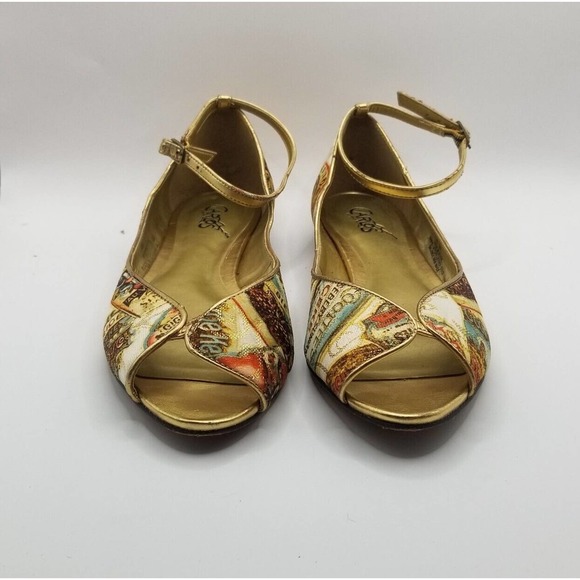 Carlos Santana Flirt Multicolor Gold Accent Peep Toe Ankle Strap Flats Size 6 - Picture 2 of 12